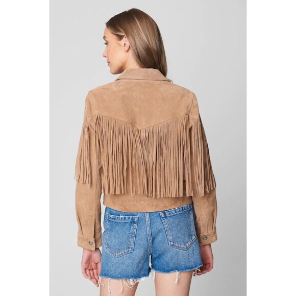 Blank NYC Jacket Fringe 100% Leather Almond Butter Button Front - Picture 3 of 13